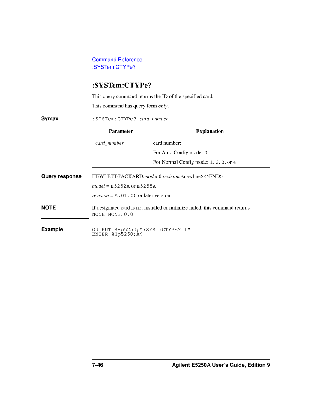 Agilent Technologies Agilent E5250A manual SYSTemCTYPe? 