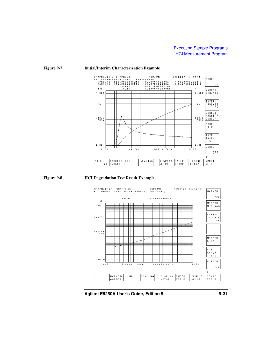 Agilent Technologies Agilent E5250A manual Initial/Interim Characterization Example, HCI Degradation Test Result Example 