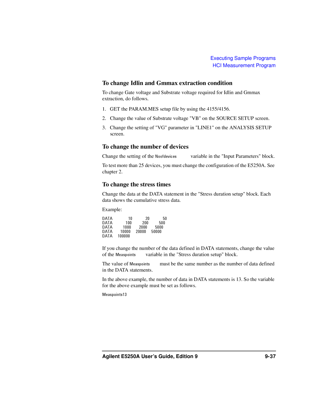 Agilent Technologies Agilent E5250A manual To change Idlin and Gmmax extraction condition, To change the number of devices 