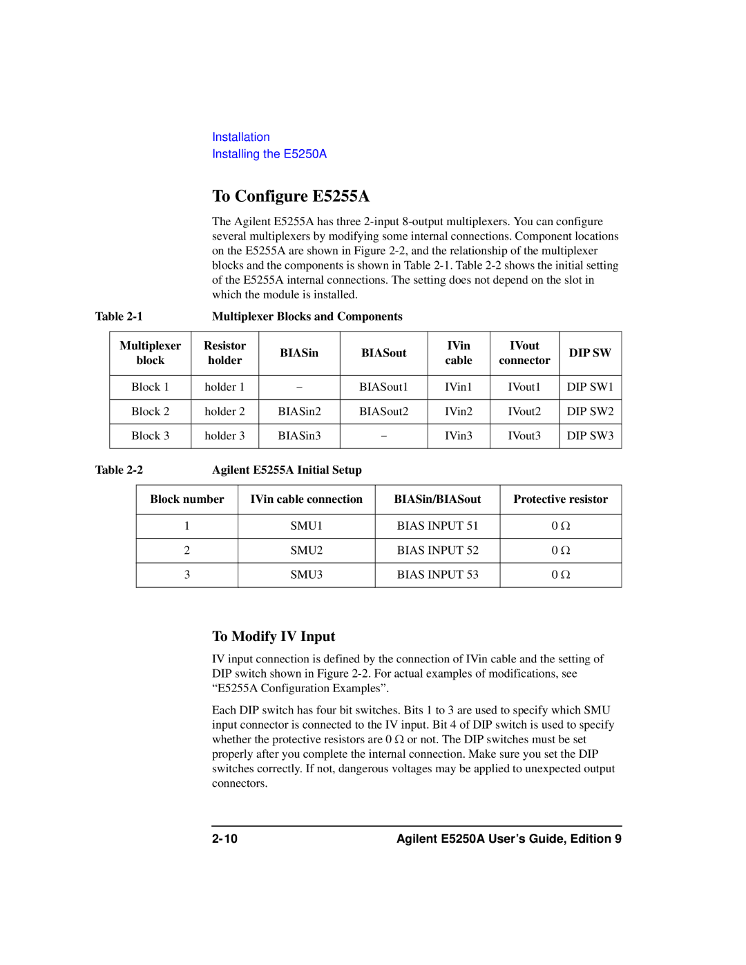 Agilent Technologies Agilent E5250A manual To Configure E5255A, To Modify IV Input, Multiplexer Blocks and Components 