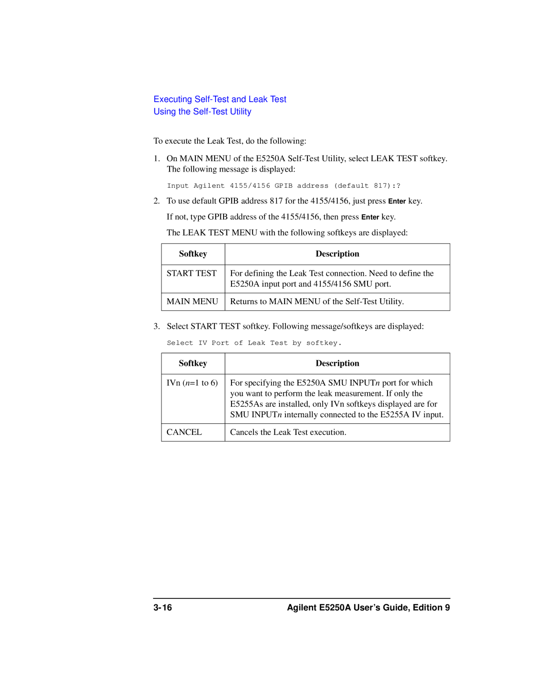 Agilent Technologies Agilent E5250A manual Start Test 