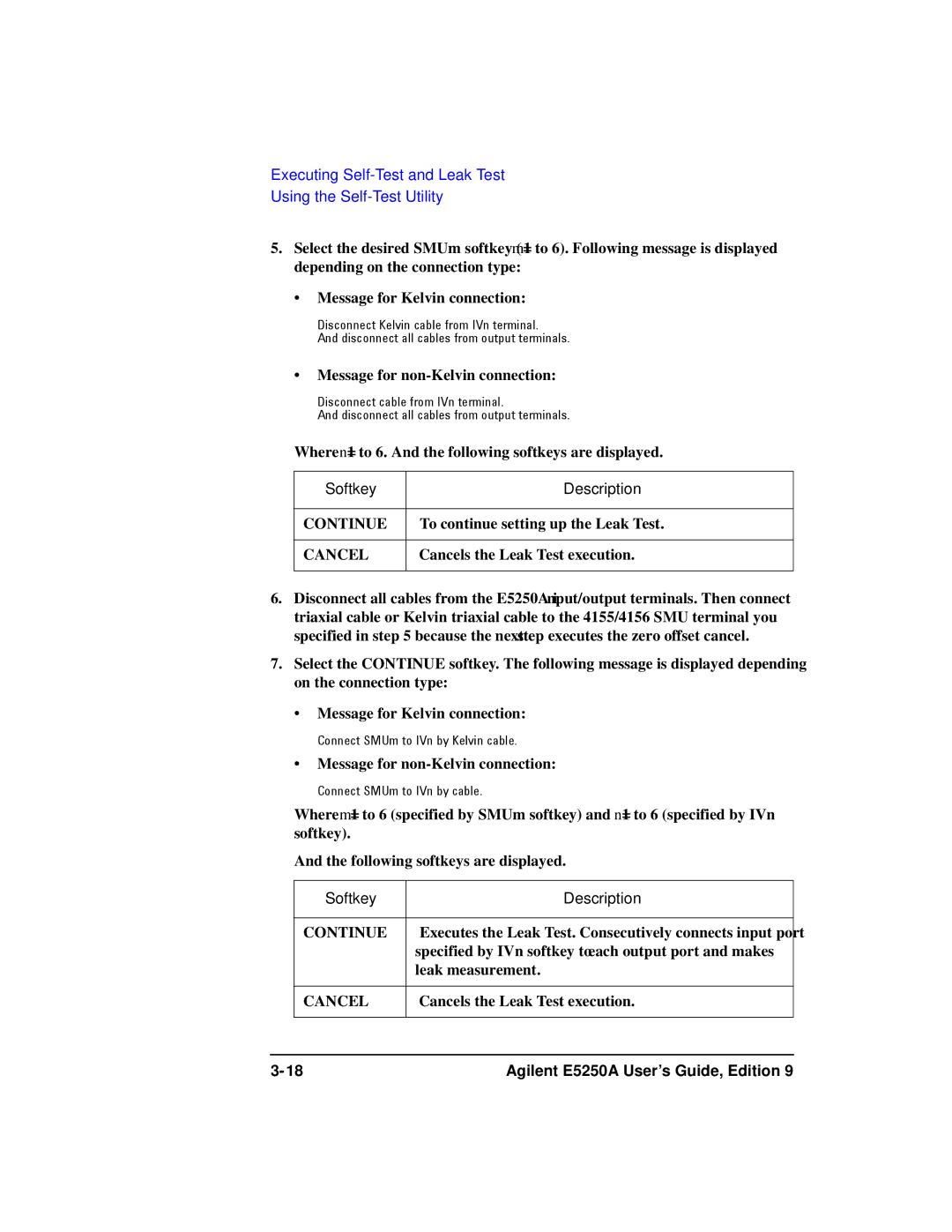 Agilent Technologies Agilent E5250A manual Message for non-Kelvin connection 