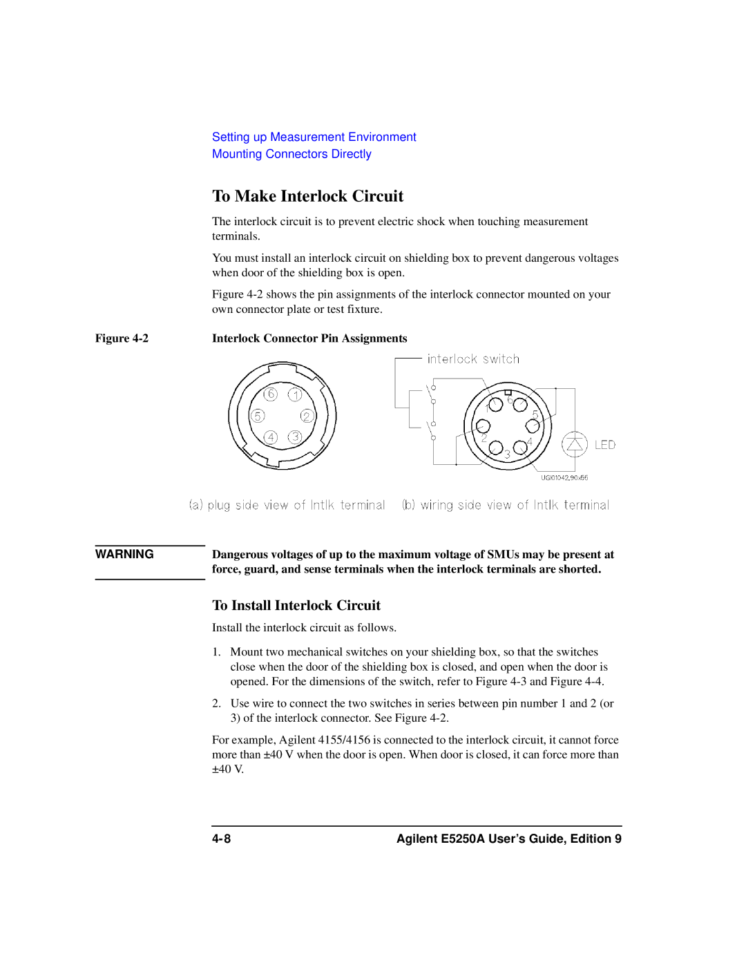 Agilent Technologies Agilent E5250A manual To Make Interlock Circuit, To Install Interlock Circuit 