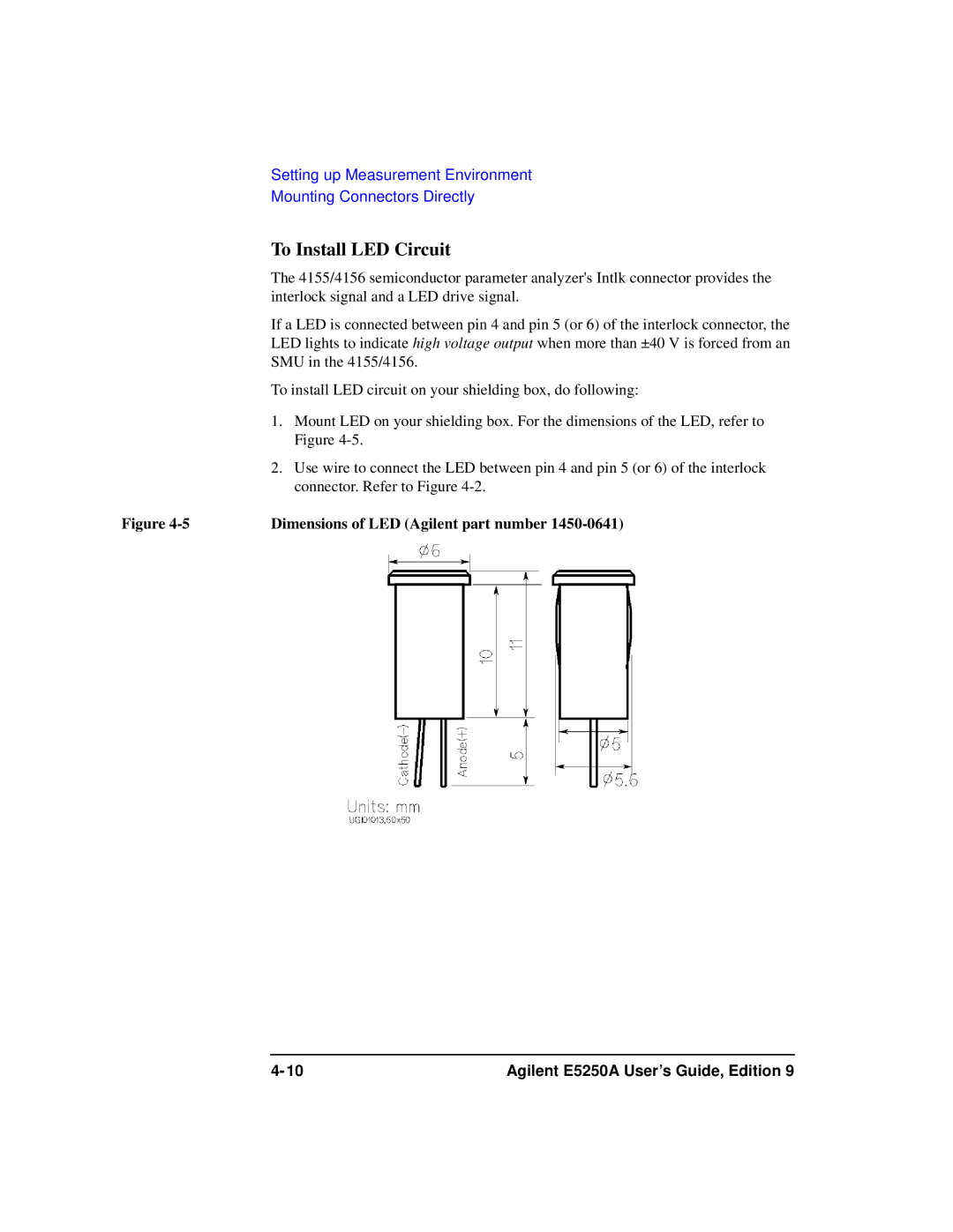 Agilent Technologies Agilent E5250A manual To Install LED Circuit, Dimensions of LED Agilent part number 