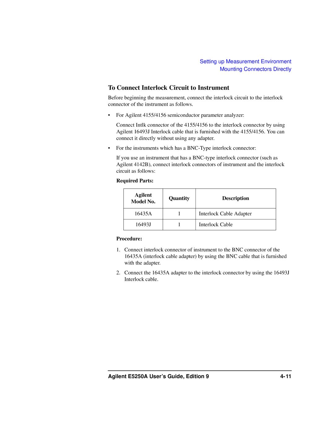 Agilent Technologies Agilent E5250A manual To Connect Interlock Circuit to Instrument, Procedure 