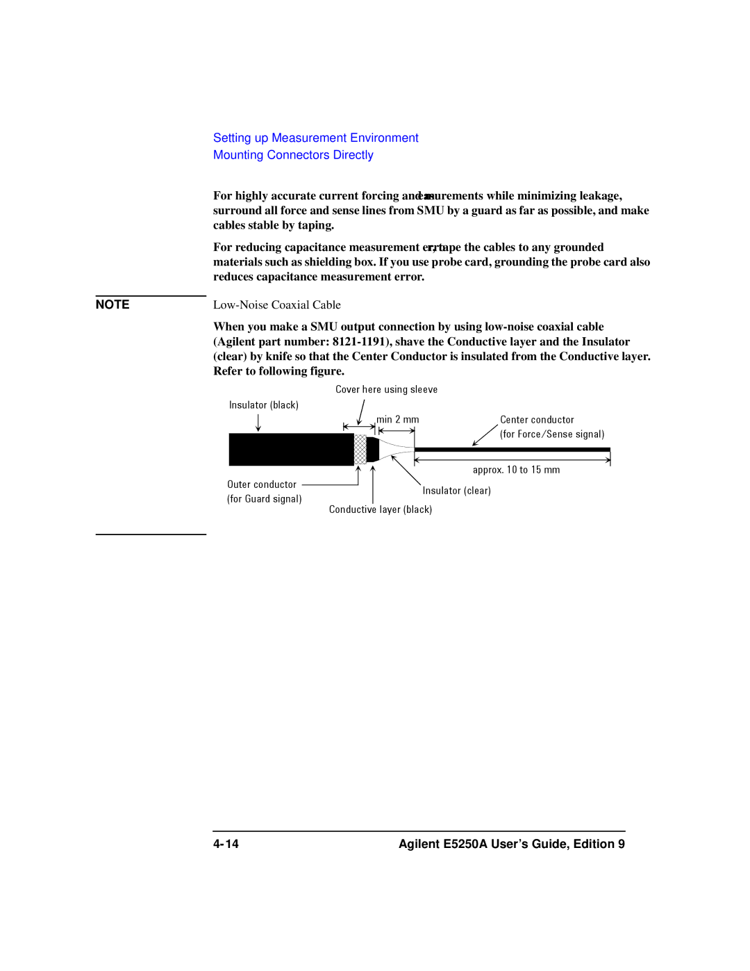 Agilent Technologies Agilent E5250A manual Low-Noise Coaxial Cable 