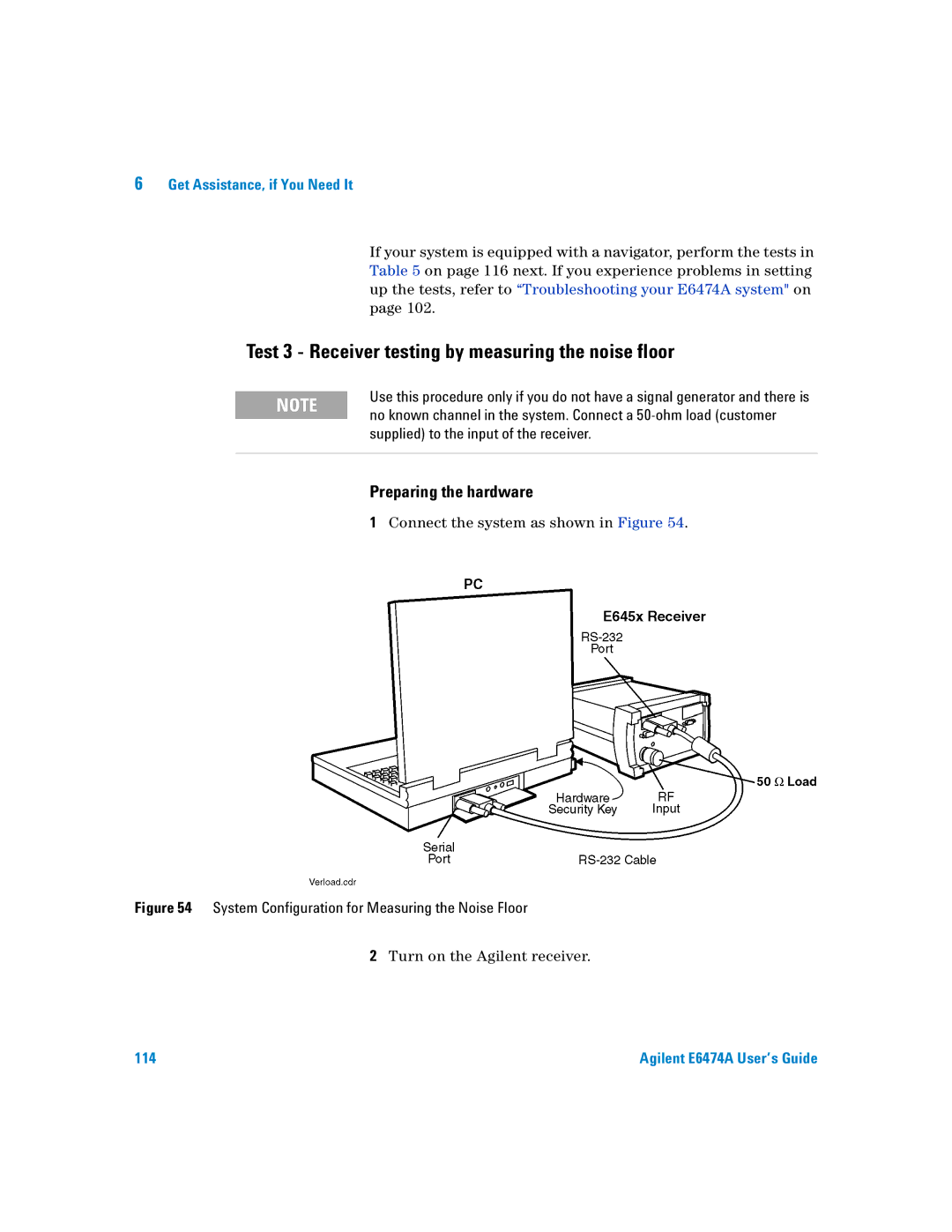 Agilent Technologies Agilent E6474A manual Test 3 Receiver testing by measuring the noise floor 