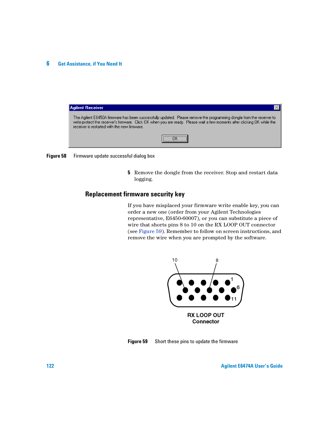 Agilent Technologies Agilent E6474A manual Replacement firmware security key, Firmware update successful dialog box 