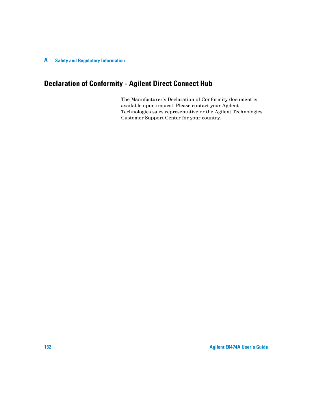 Agilent Technologies Agilent E6474A manual Declaration of Conformity Agilent Direct Connect Hub 