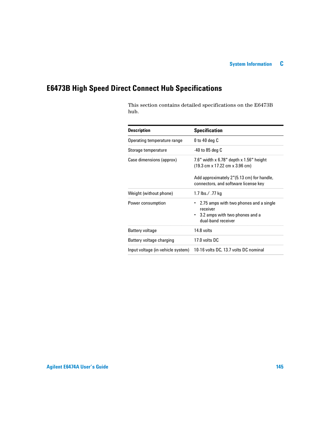 Agilent Technologies Agilent E6474A manual E6473B High Speed Direct Connect Hub Specifications, Description 