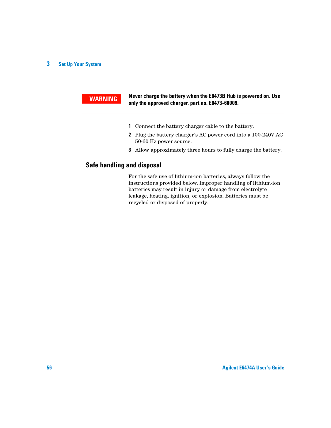 Agilent Technologies Agilent E6474A manual Safe handling and disposal 