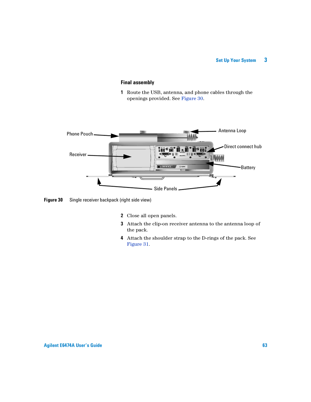 Agilent Technologies Agilent E6474A manual Final assembly, Single receiver backpack right side view 