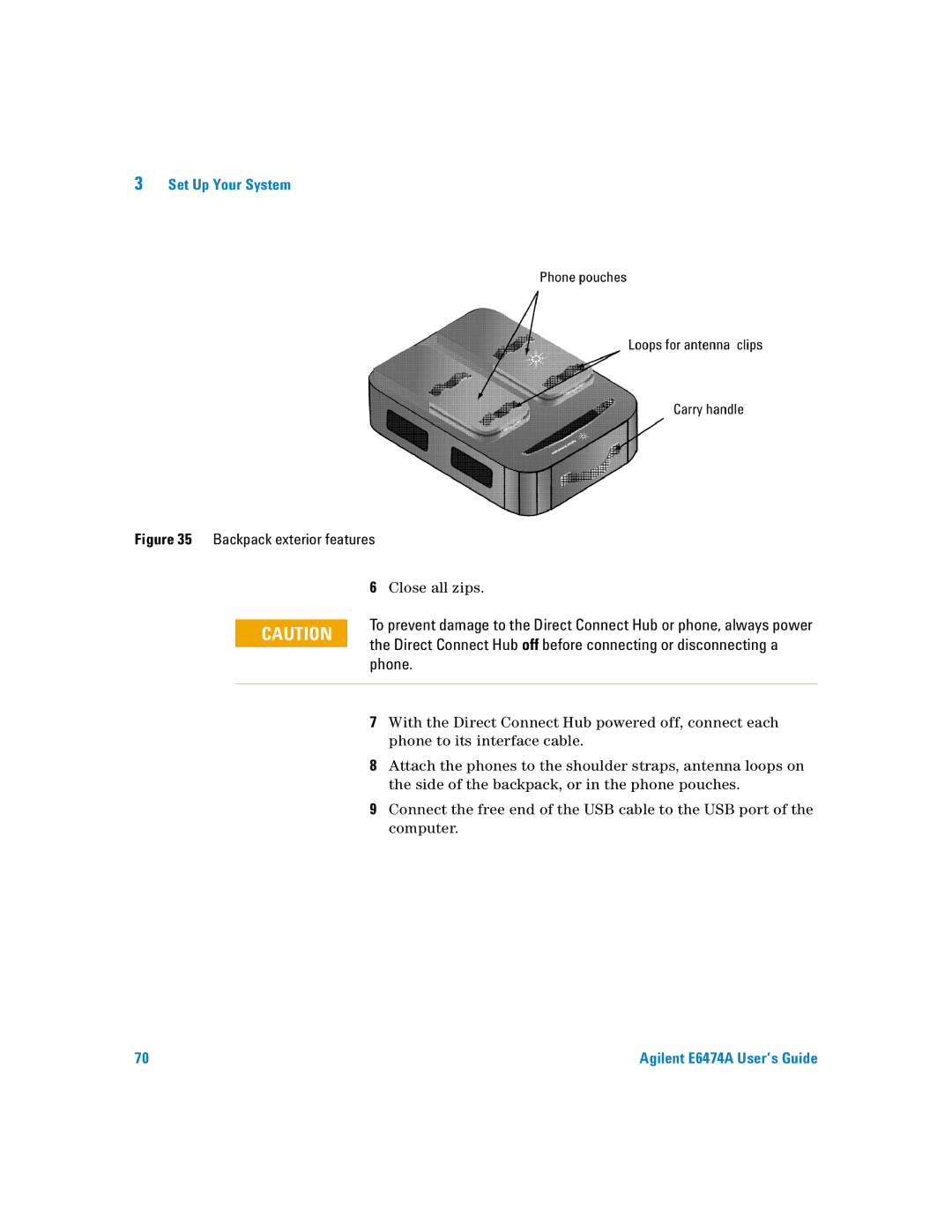 Agilent Technologies Agilent E6474A manual Backpack exterior features 