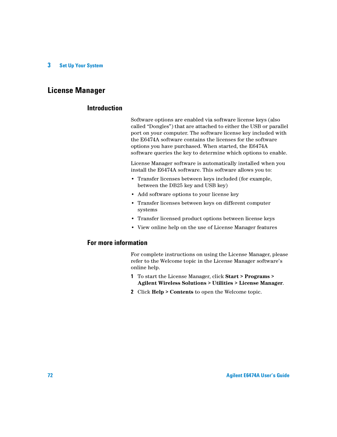 Agilent Technologies Agilent E6474A manual License Manager, Introduction, For more information 