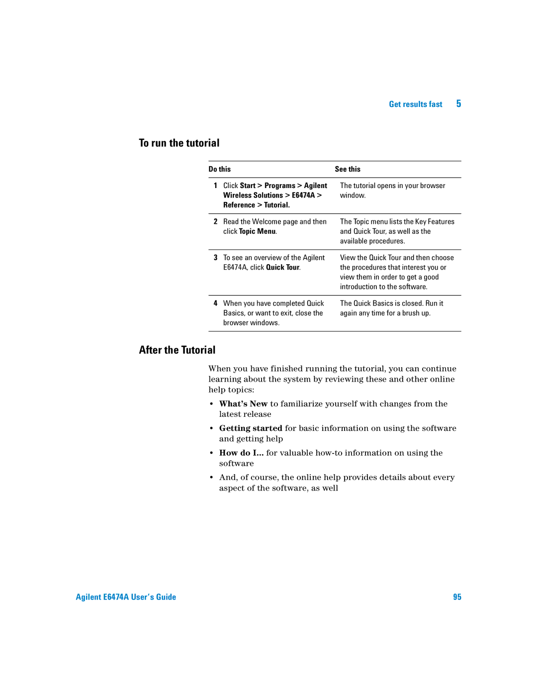 Agilent Technologies Agilent E6474A manual To run the tutorial, After the Tutorial, Do this See this, Reference Tutorial 