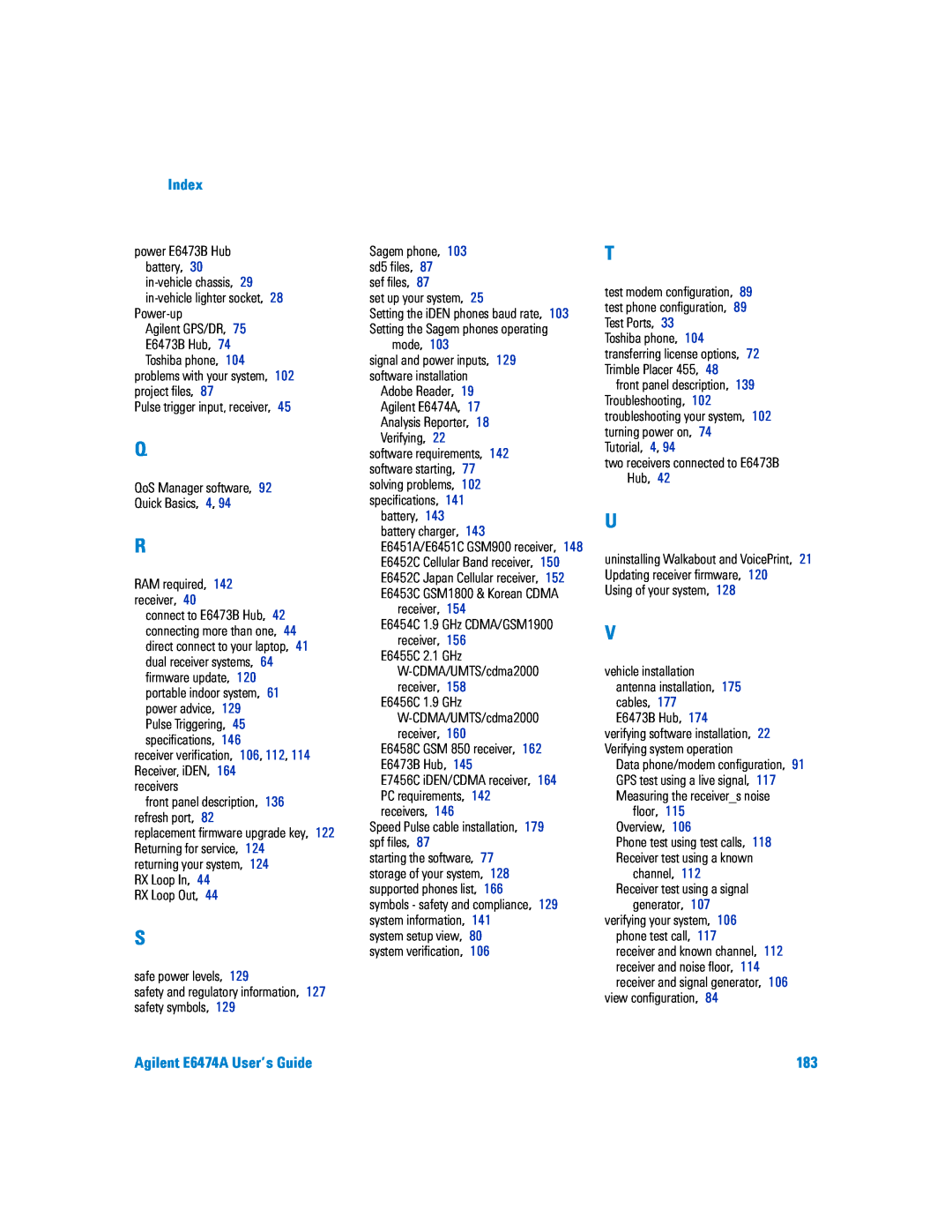 Agilent Technologies manual Index, Agilent E6474A User’s Guide 