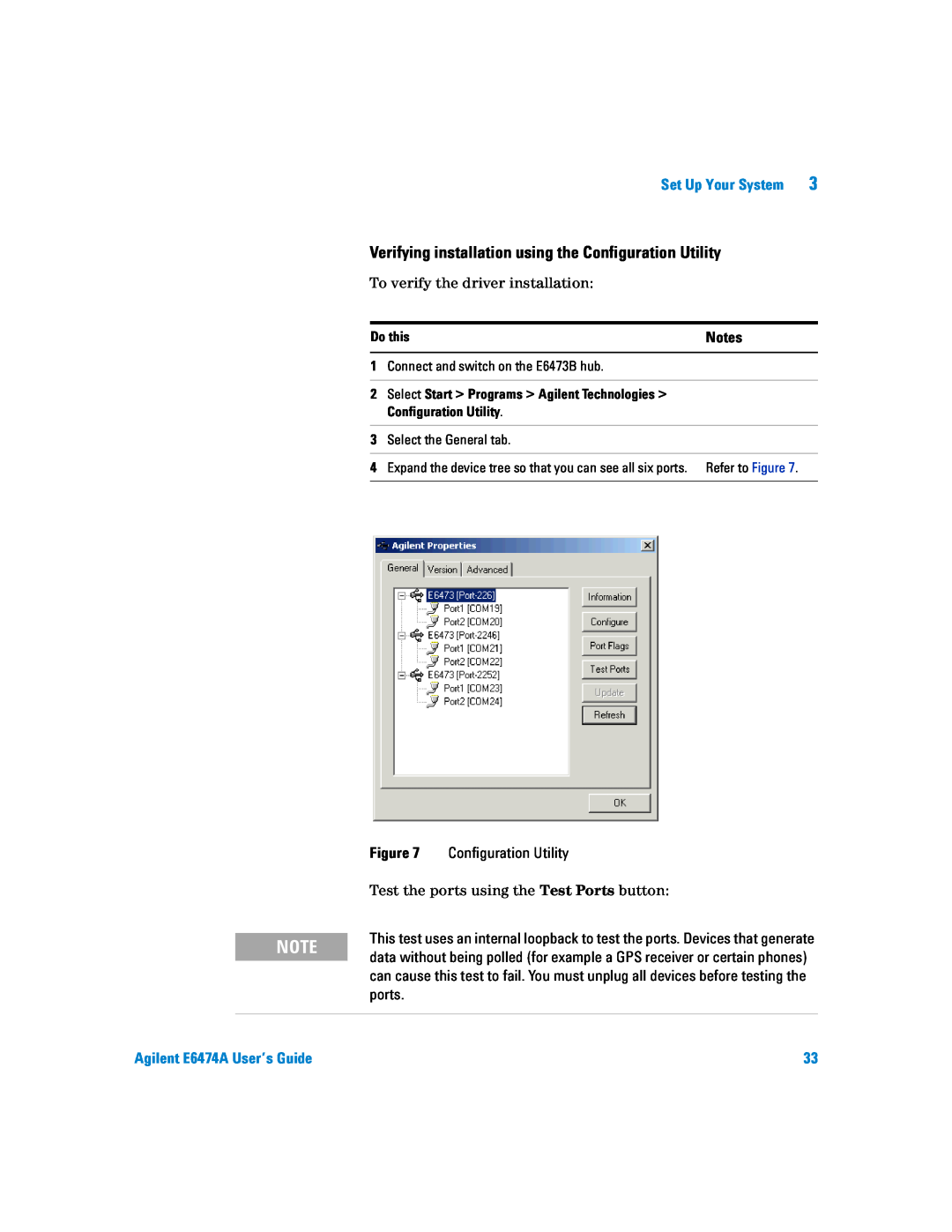 Agilent Technologies Agilent E6474A manual Verifying installation using the Configuration Utility, Set Up Your System 