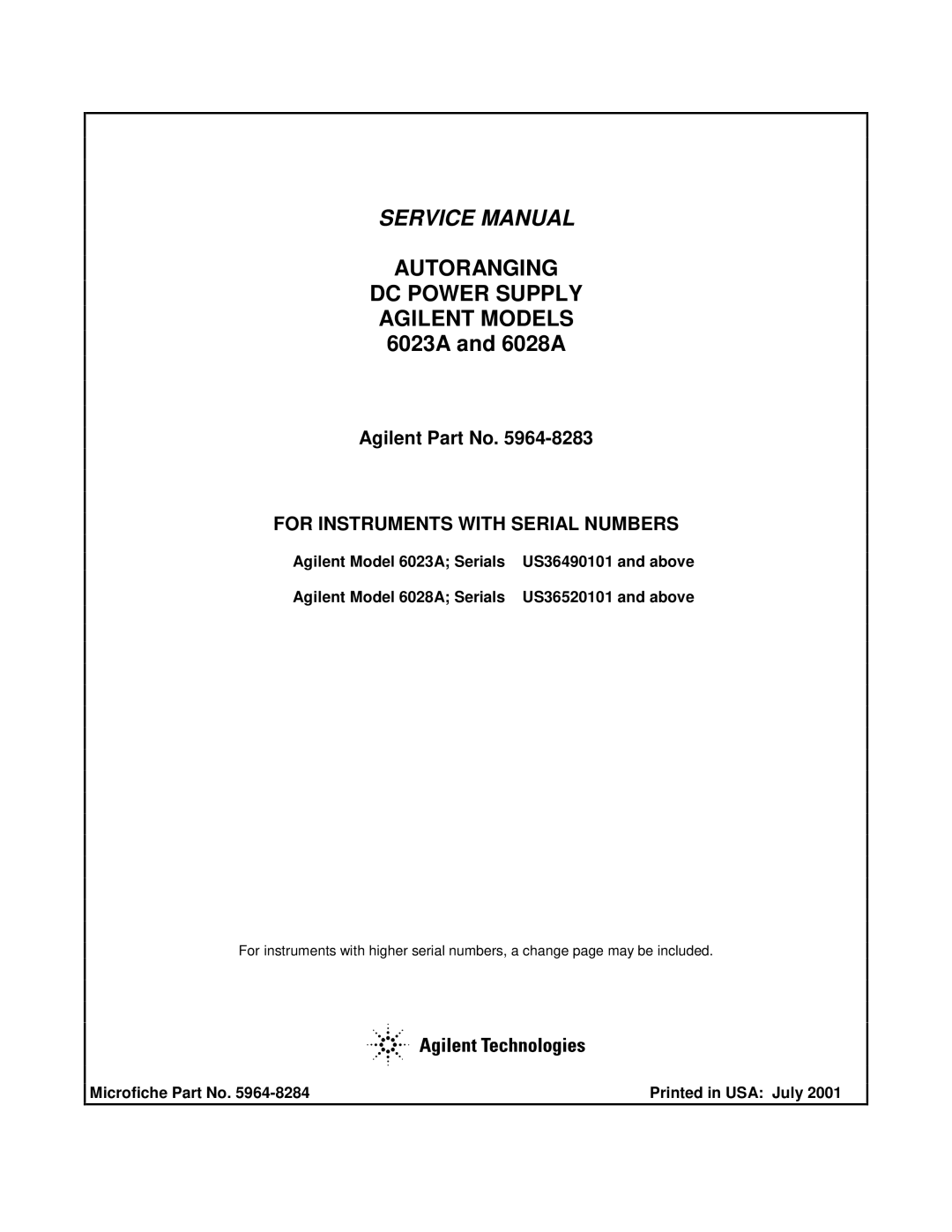 Agilent Technologies AGILENT MODELS 6023A and 6028A service manual Autoranging 