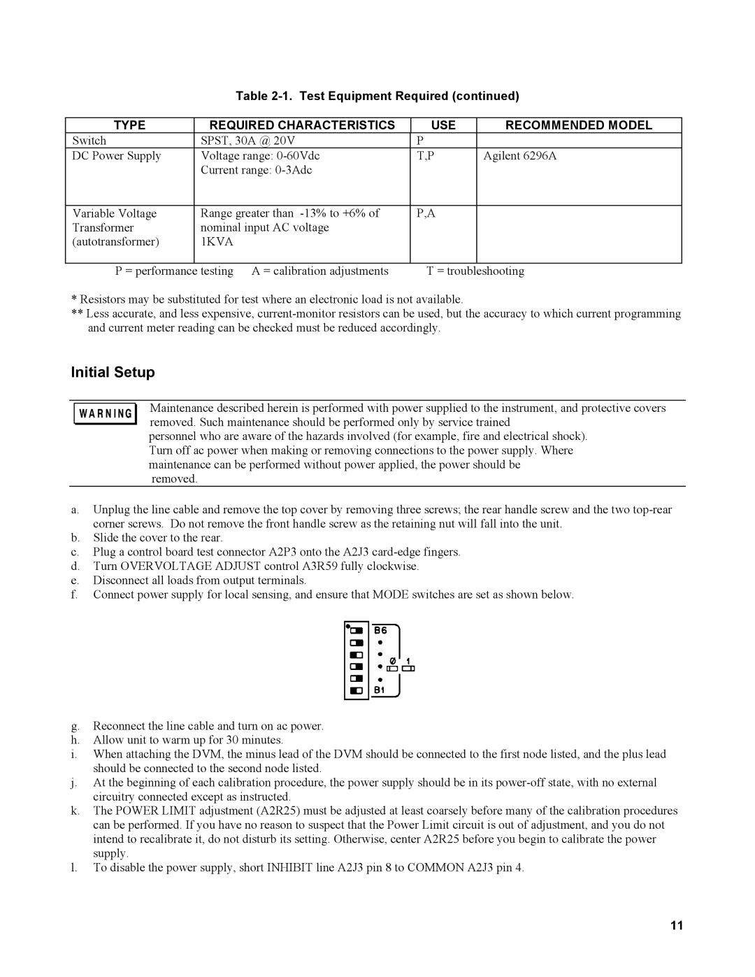 Agilent Technologies AGILENT MODELS 6023A and 6028A service manual Initial Setup, 1KVA 