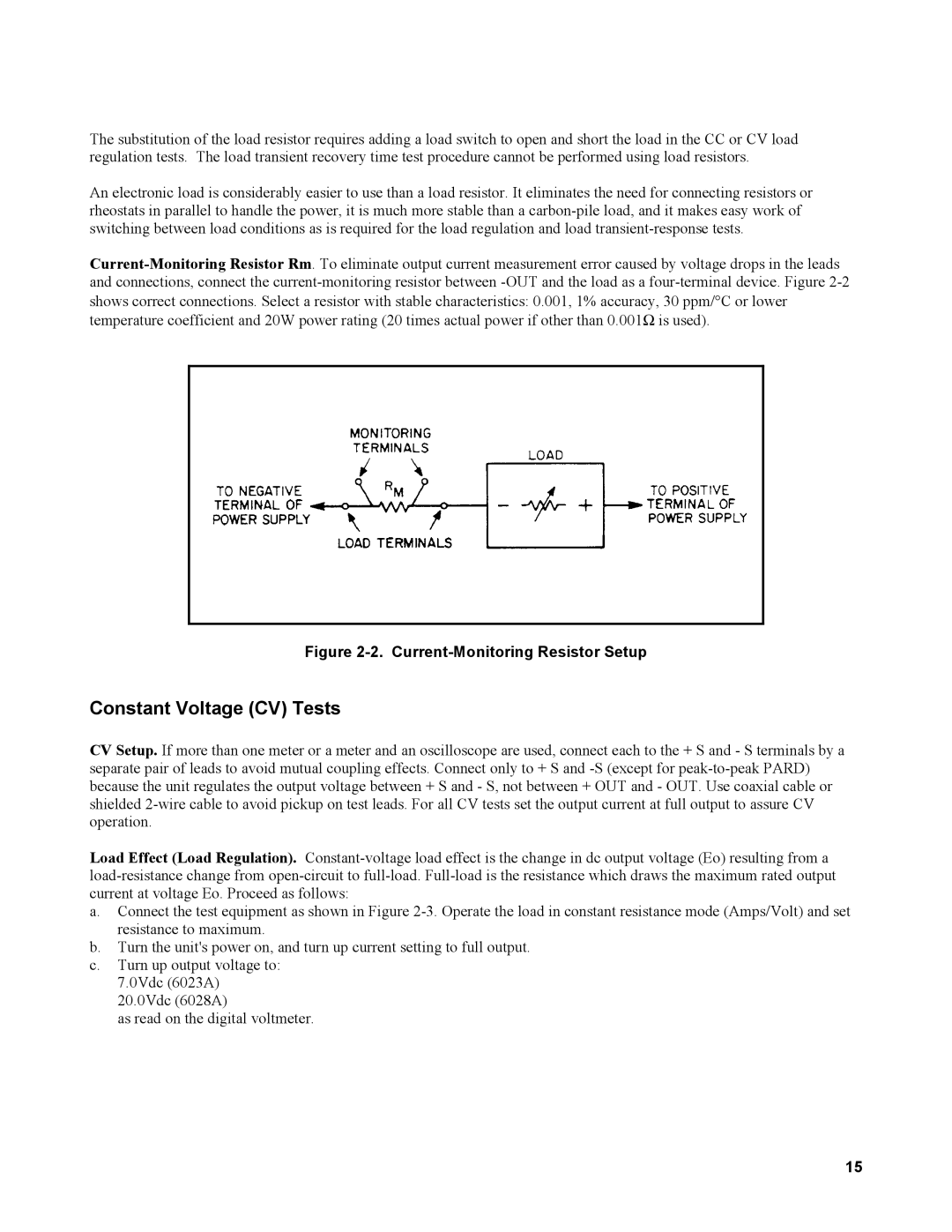 Agilent Technologies AGILENT MODELS 6023A and 6028A Constant Voltage CV Tests, Current-Monitoring Resistor Setup 