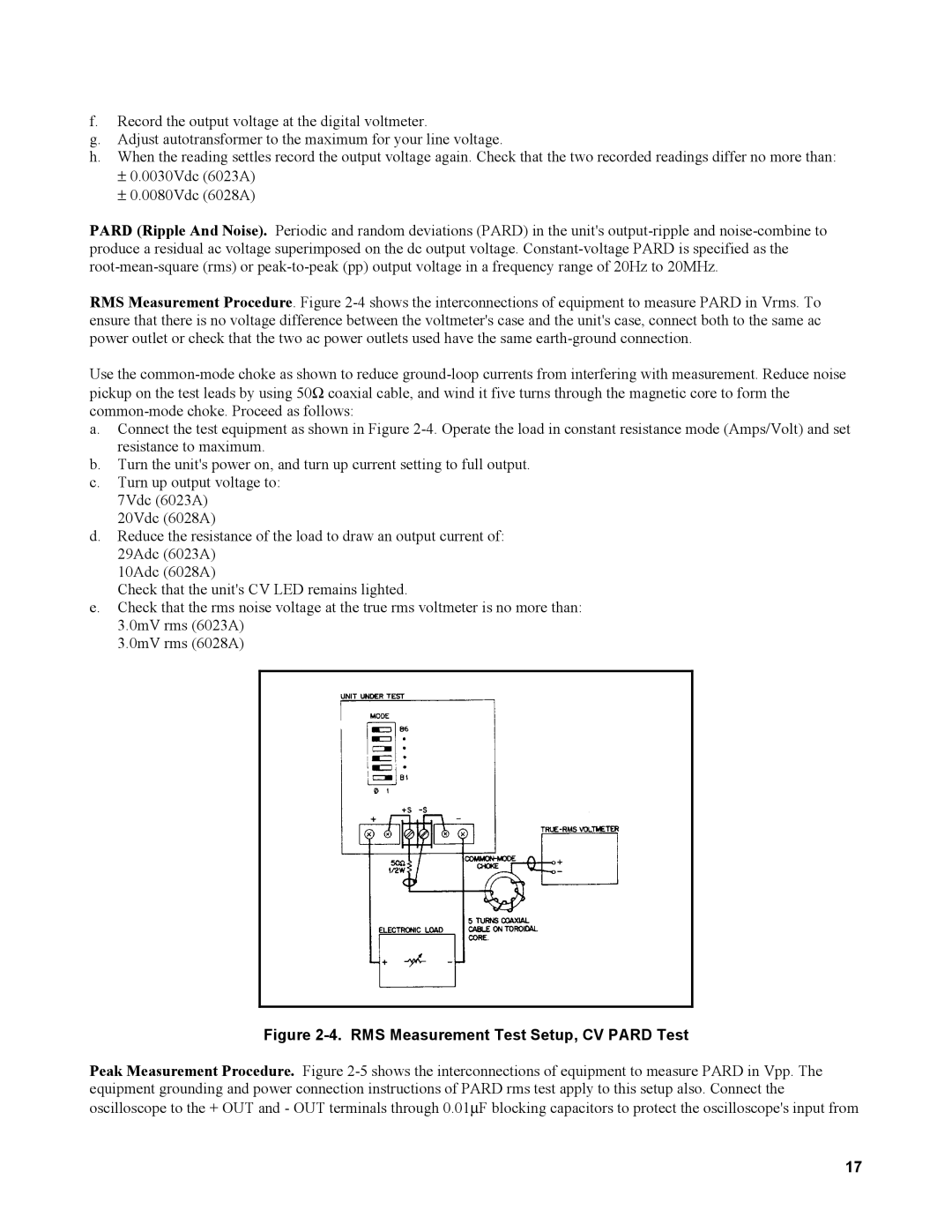 Agilent Technologies AGILENT MODELS 6023A and 6028A service manual RMS Measurement Test Setup, CV Pard Test 