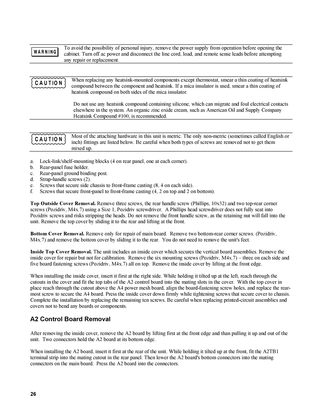 Agilent Technologies AGILENT MODELS 6023A and 6028A service manual A2 Control Board Removal 