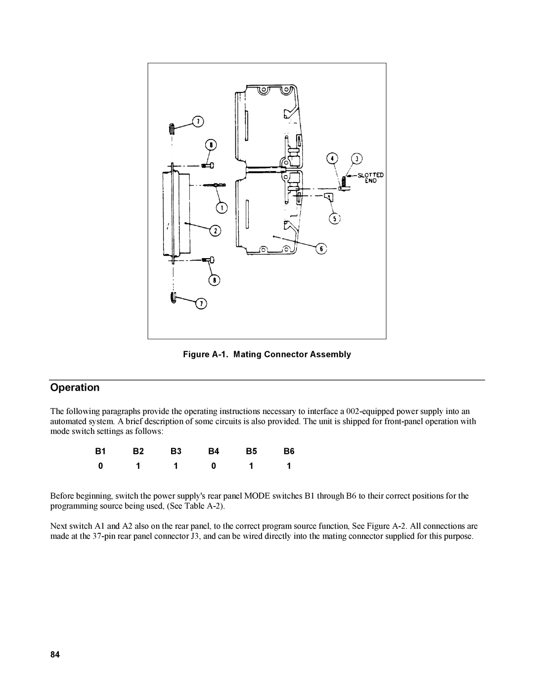 Agilent Technologies AGILENT MODELS 6023A and 6028A service manual Operation, Figure A-1. Mating Connector Assembly 