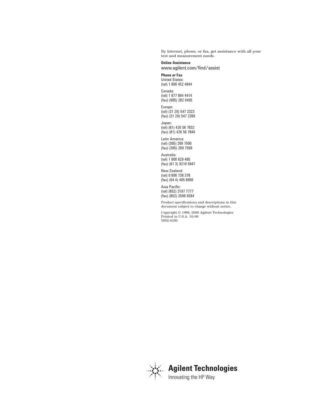 Agilent Technologies AN 372-1 specifications Online Assistance 