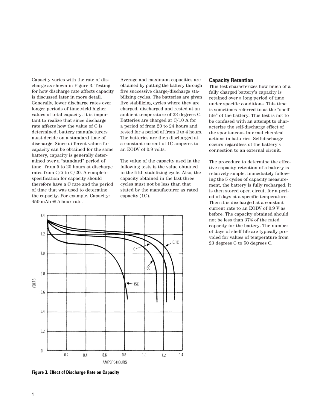 Agilent Technologies AN 372-2 manual Capacity Retention, Effect of Discharge Rate on Capacity 