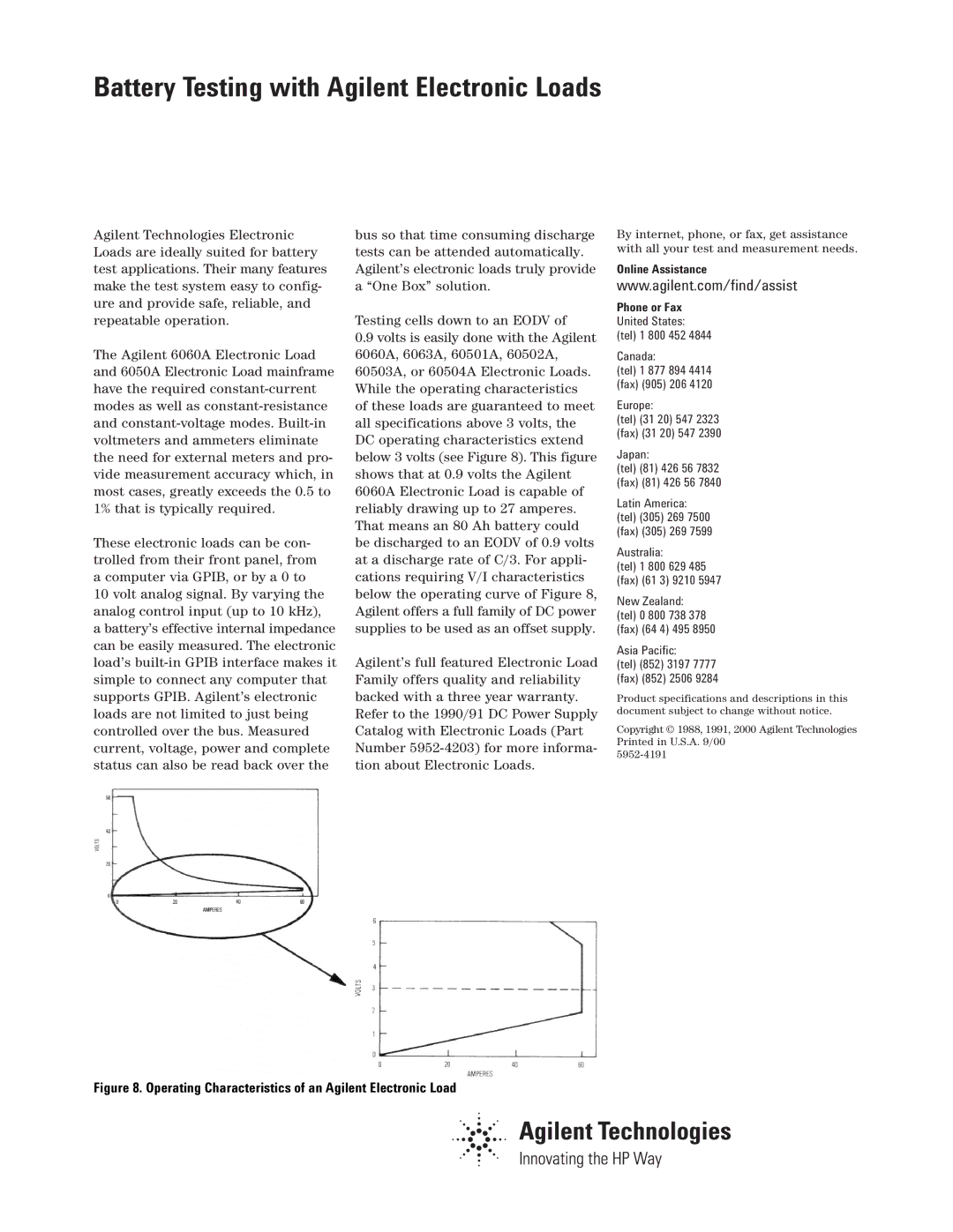 Agilent Technologies AN 372-2 manual Battery Testing with Agilent Electronic Loads, Online Assistance Phone or Fax 