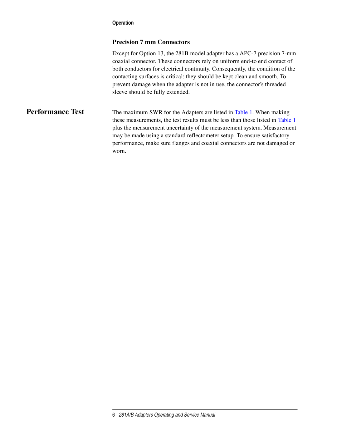 Agilent Technologies B, 281 A service manual Performance Test 