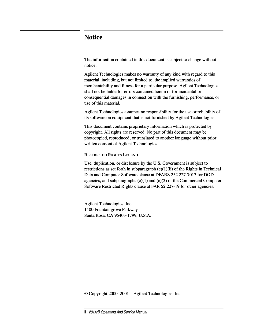 Agilent Technologies B, 281 A service manual 