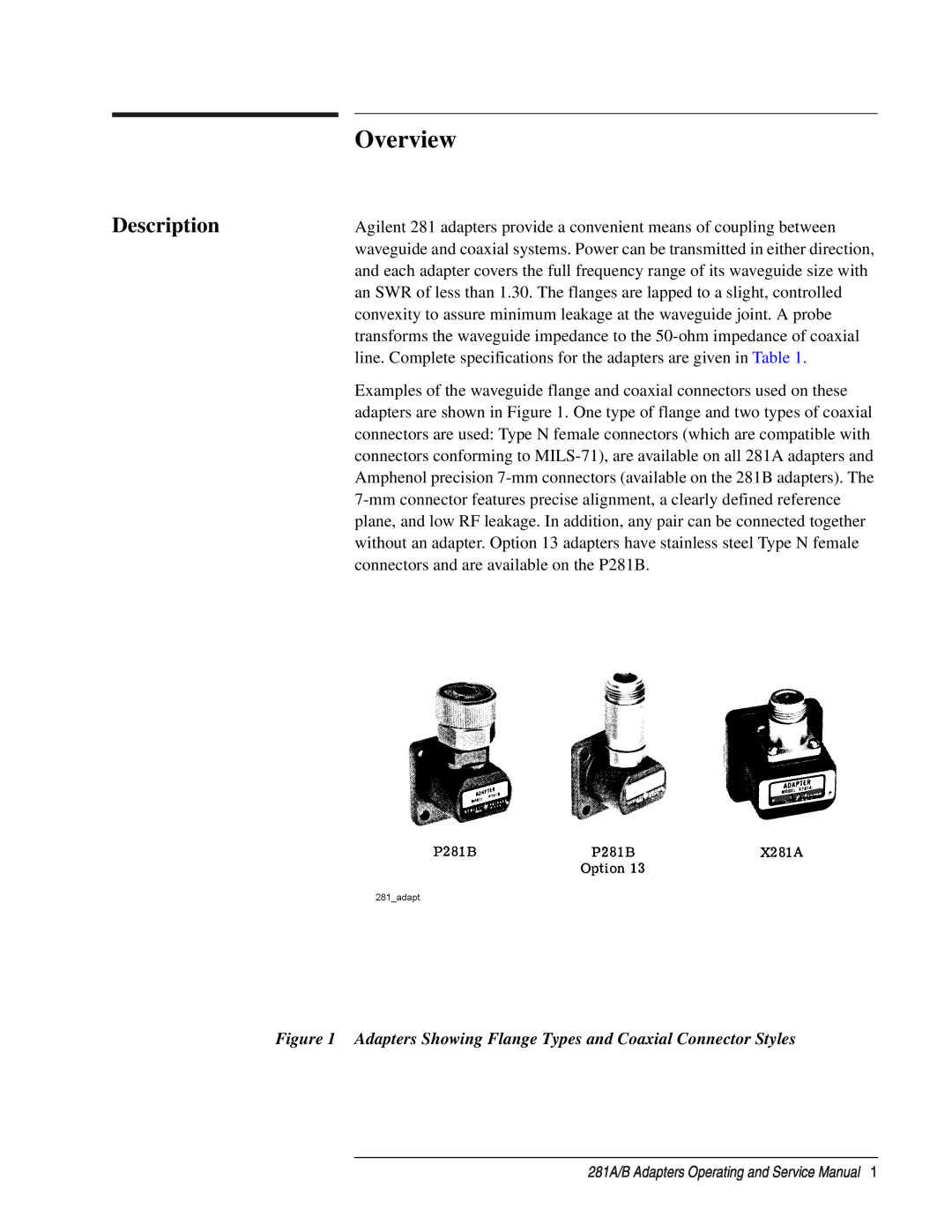 Agilent Technologies 281 A, B service manual Overview, Description 