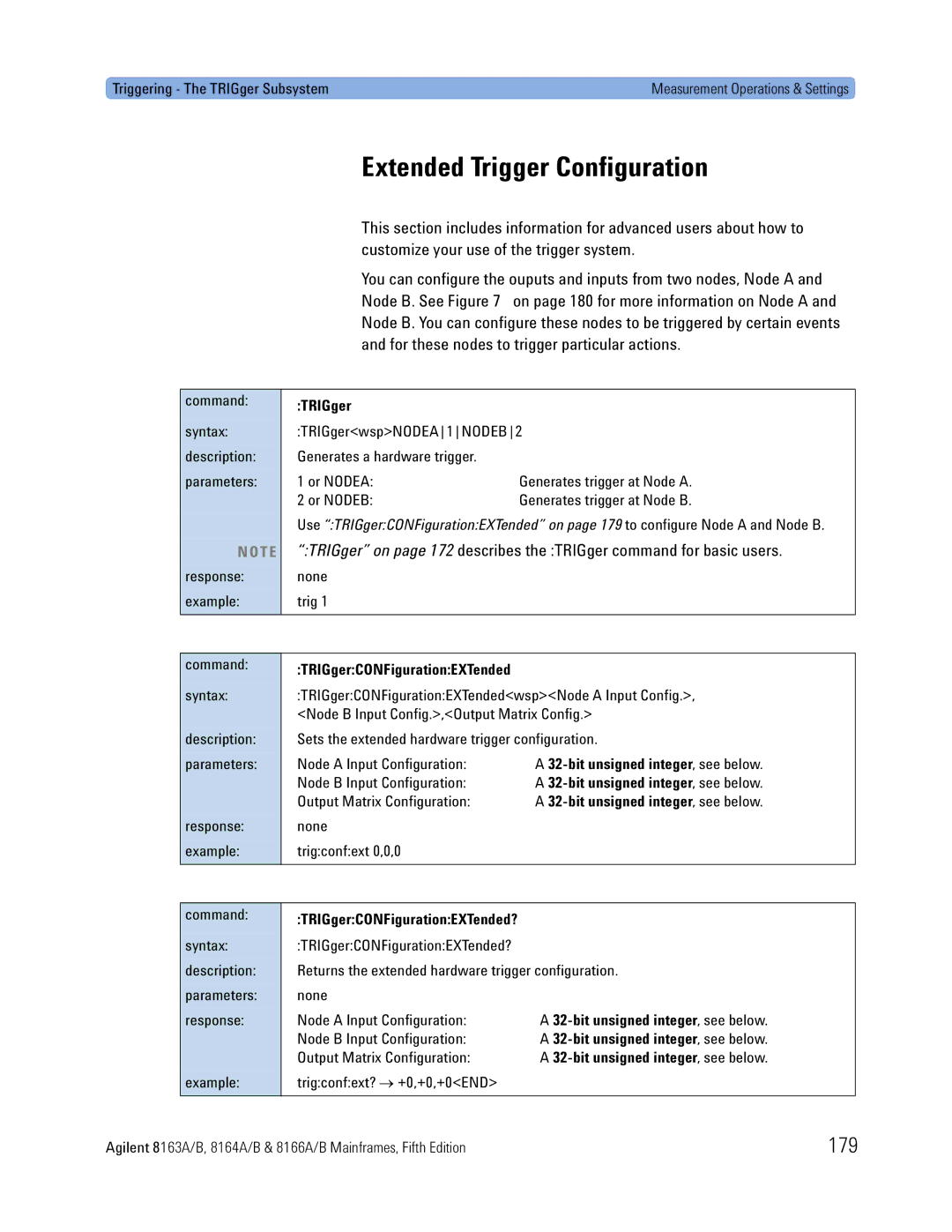 Agilent Technologies 8164A, 8166A, 8163A Extended Trigger Configuration, 179, TRIGger, Bit unsigned integer , see below 