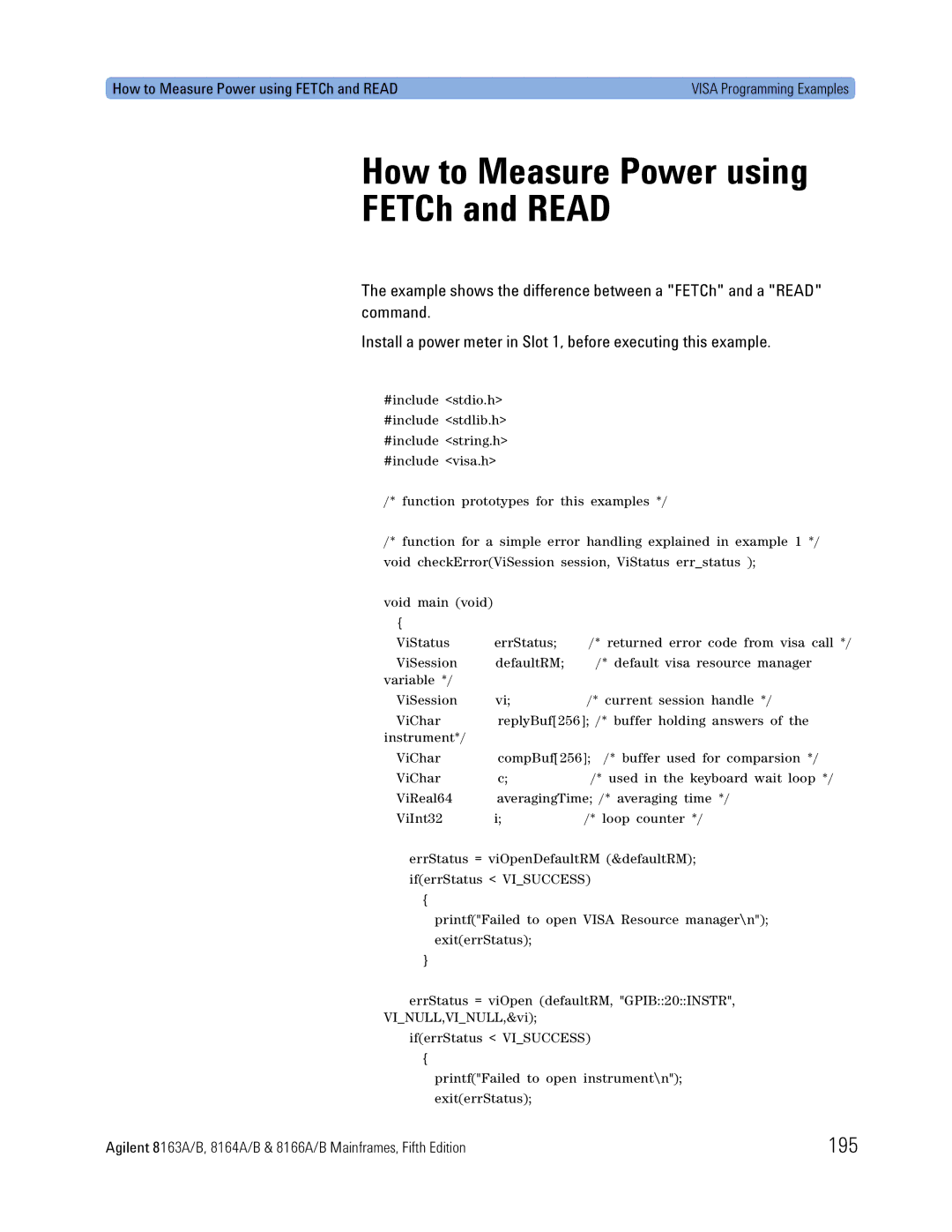 Agilent Technologies 8164A, B, 8166A, 8163A manual How to Measure Power using FETCh and Read, 195 