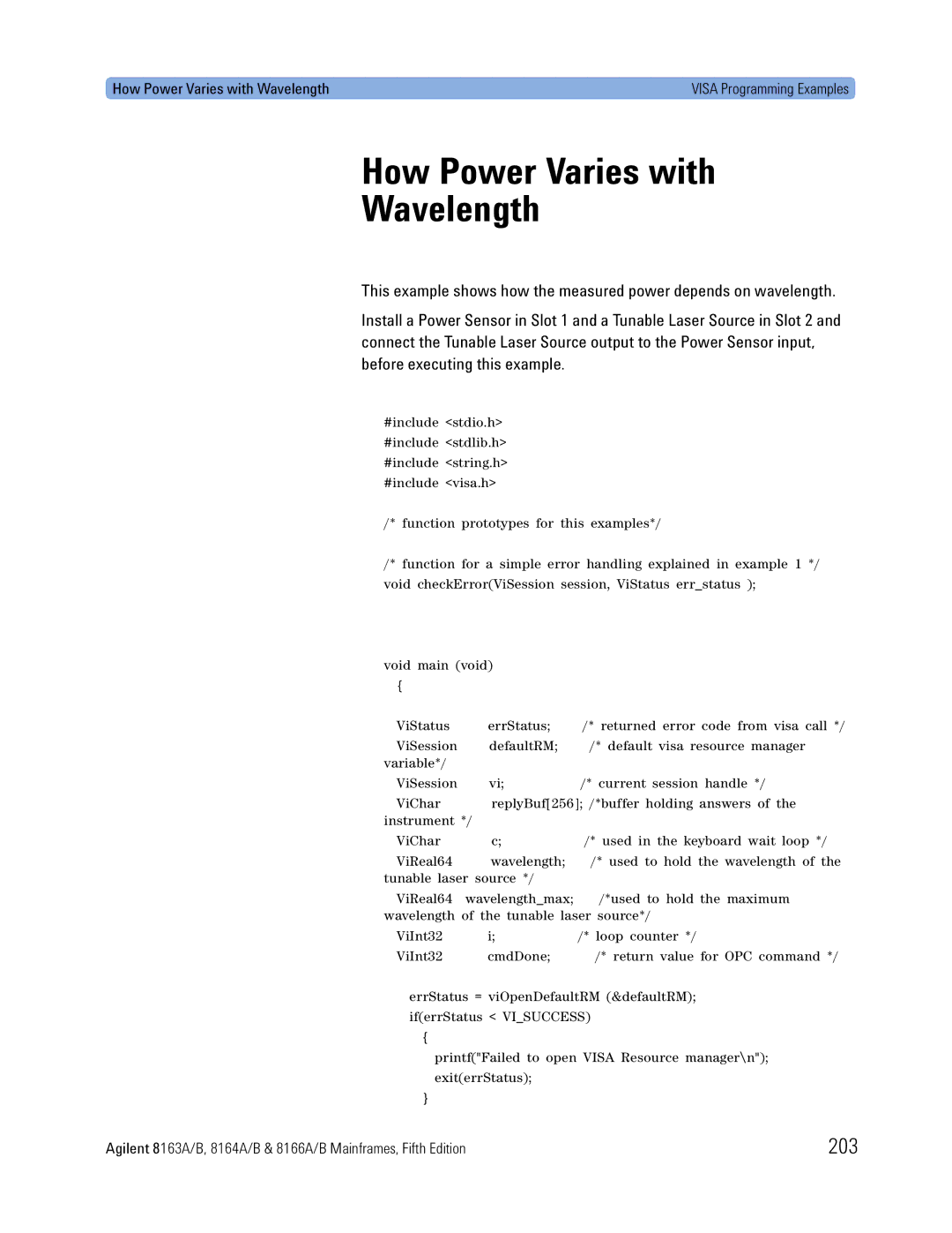 Agilent Technologies 8164A, B, 8166A, 8163A manual How Power Varies with Wavelength, 203 