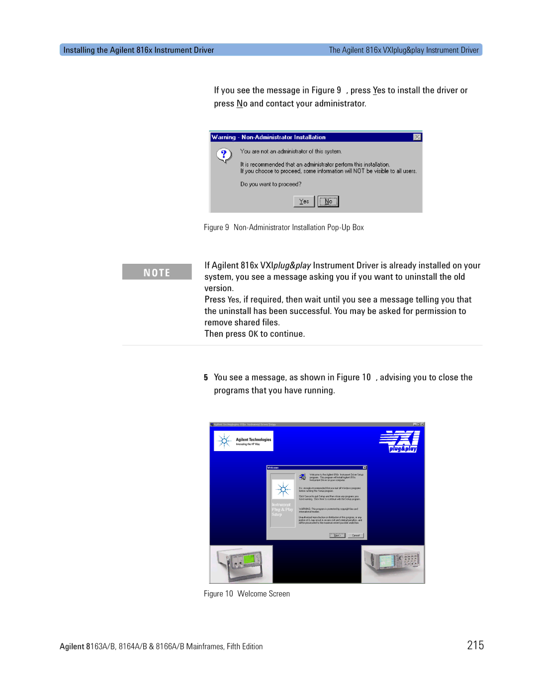 Agilent Technologies 8164A, B, 8166A, 8163A manual 215, Installing the Agilent 816x Instrument Driver 