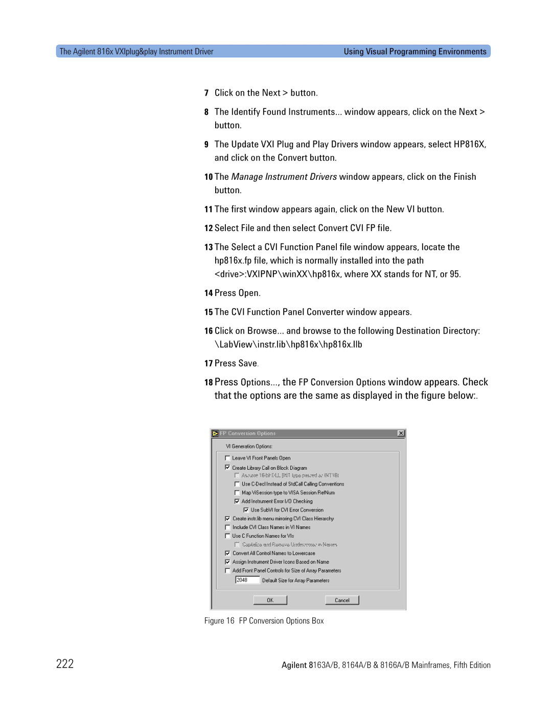 Agilent Technologies 8163A, 8166A, 8164A manual 222, FP Conversion Options Box 
