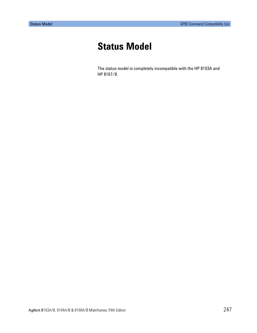 Agilent Technologies 8166A, B, 8163A, 8164A manual 247, Status Model 