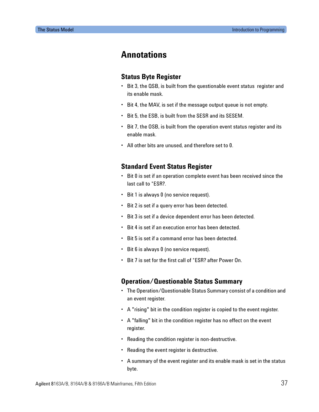 Agilent Technologies 8166A, 8163A, 8164A manual Annotations, Status Byte Register, Standard Event Status Register 