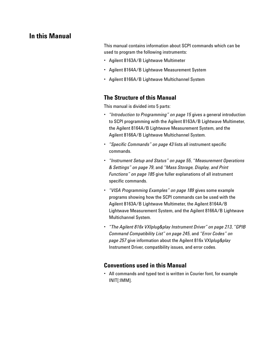 Agilent Technologies 8166A Structure of this Manual, Conventions used in this Manual, This manual is divided into 5 parts 