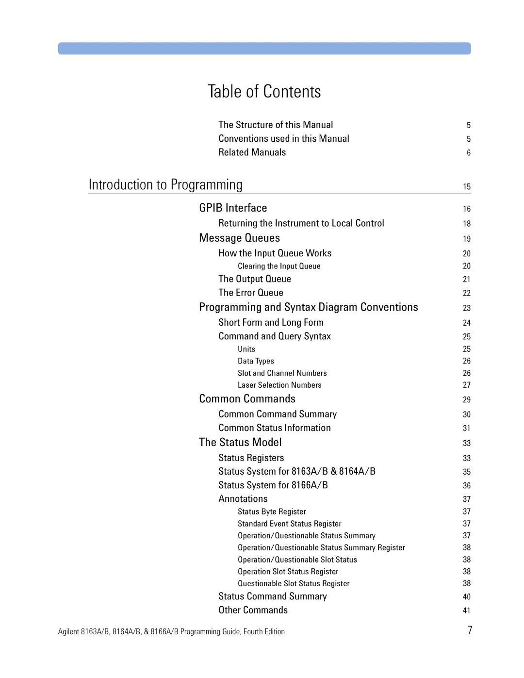 Agilent Technologies 8164A, B, 8166A, 8163A manual Table of Contents 