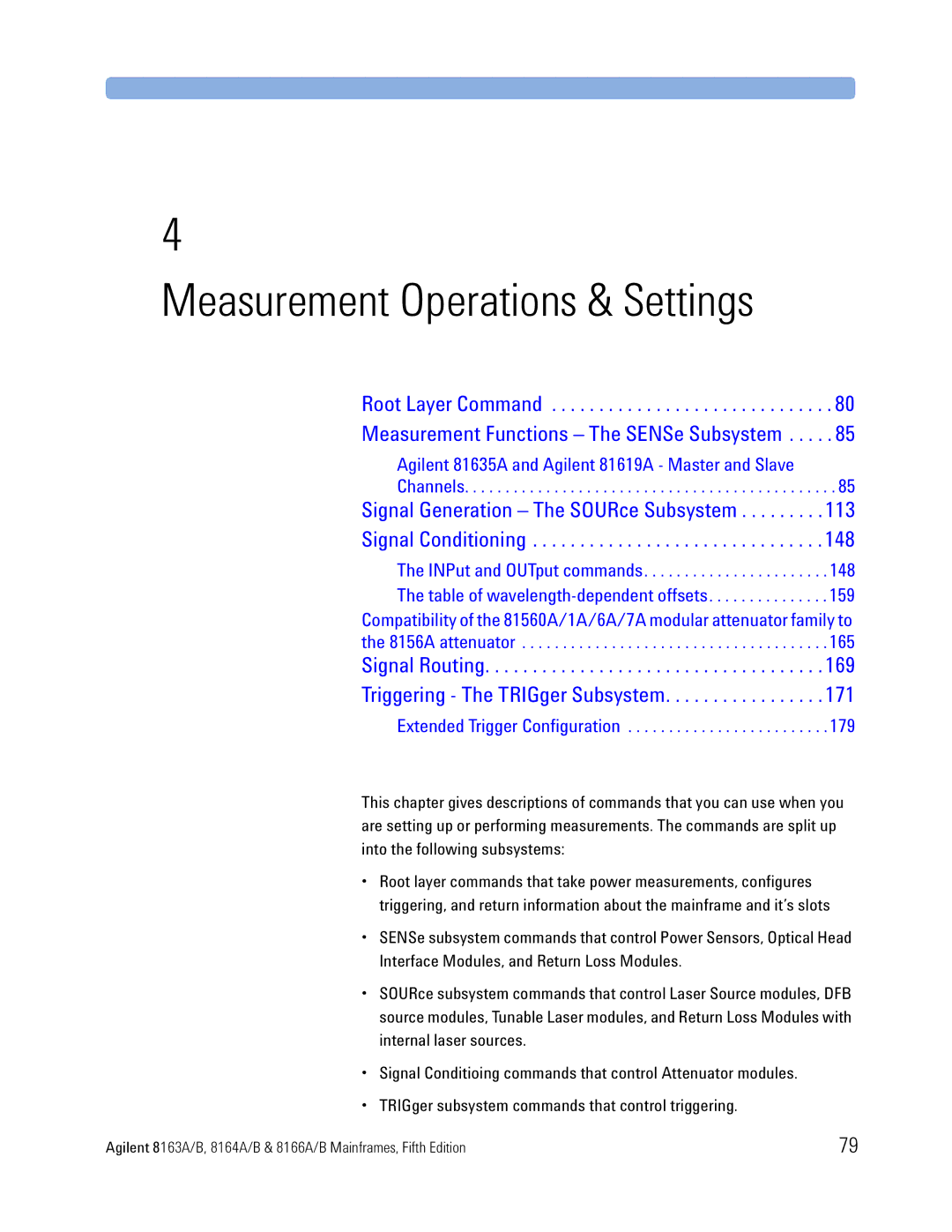 Agilent Technologies 8164A, B, 8166A, 8163A manual Measurement Operations & Settings 