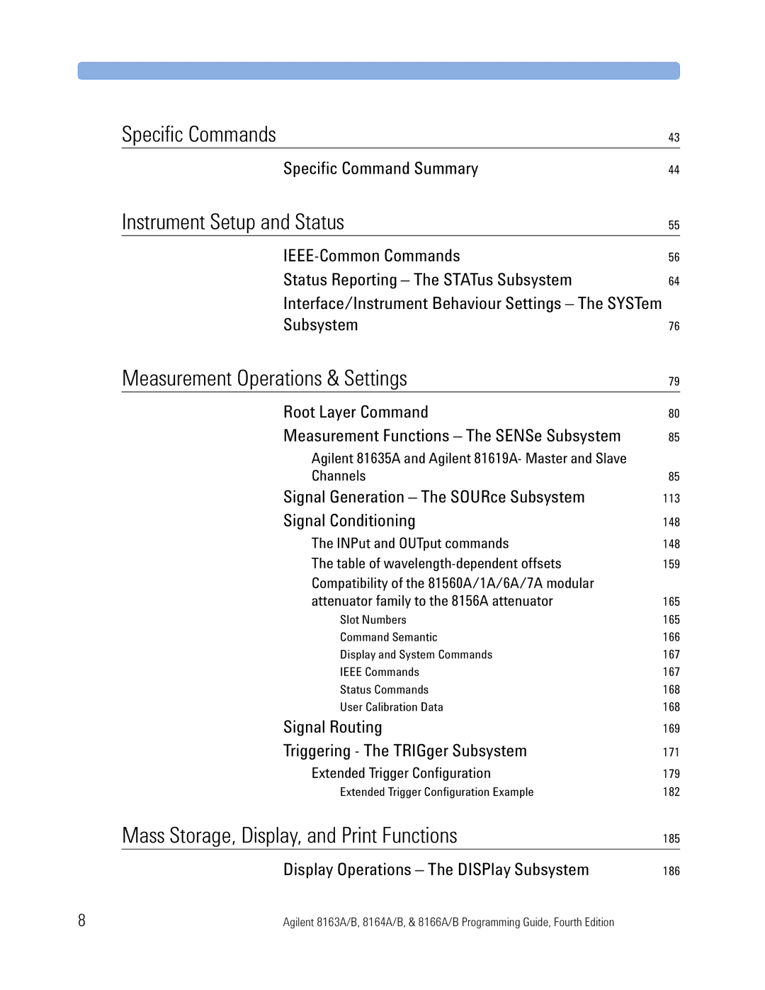 Agilent Technologies B, 8166A, 8163A Specific Command Summary, Root Layer Command, Signal Generation The SOURce Subsystem 