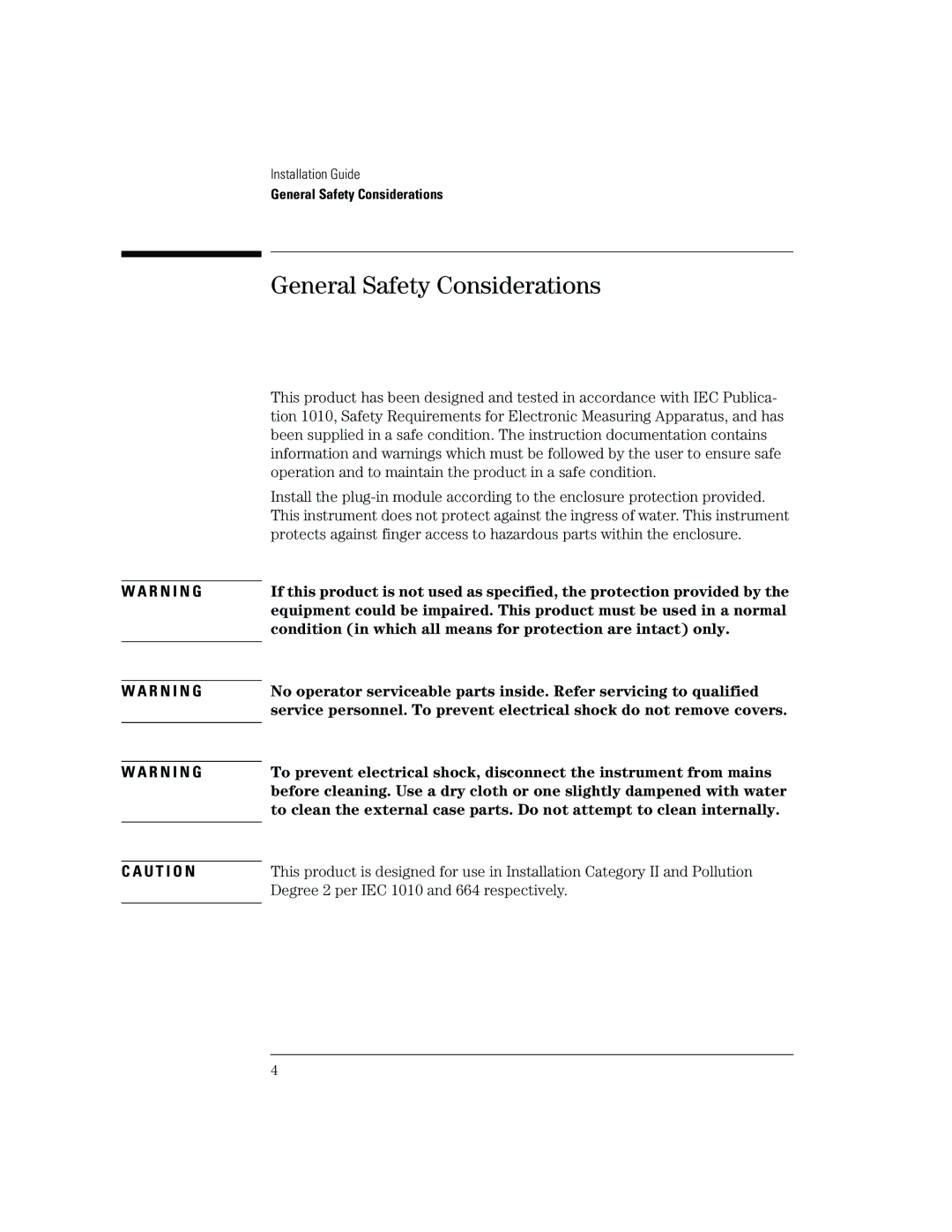 Agilent Technologies B, 86100A manual General Safety Considerations 