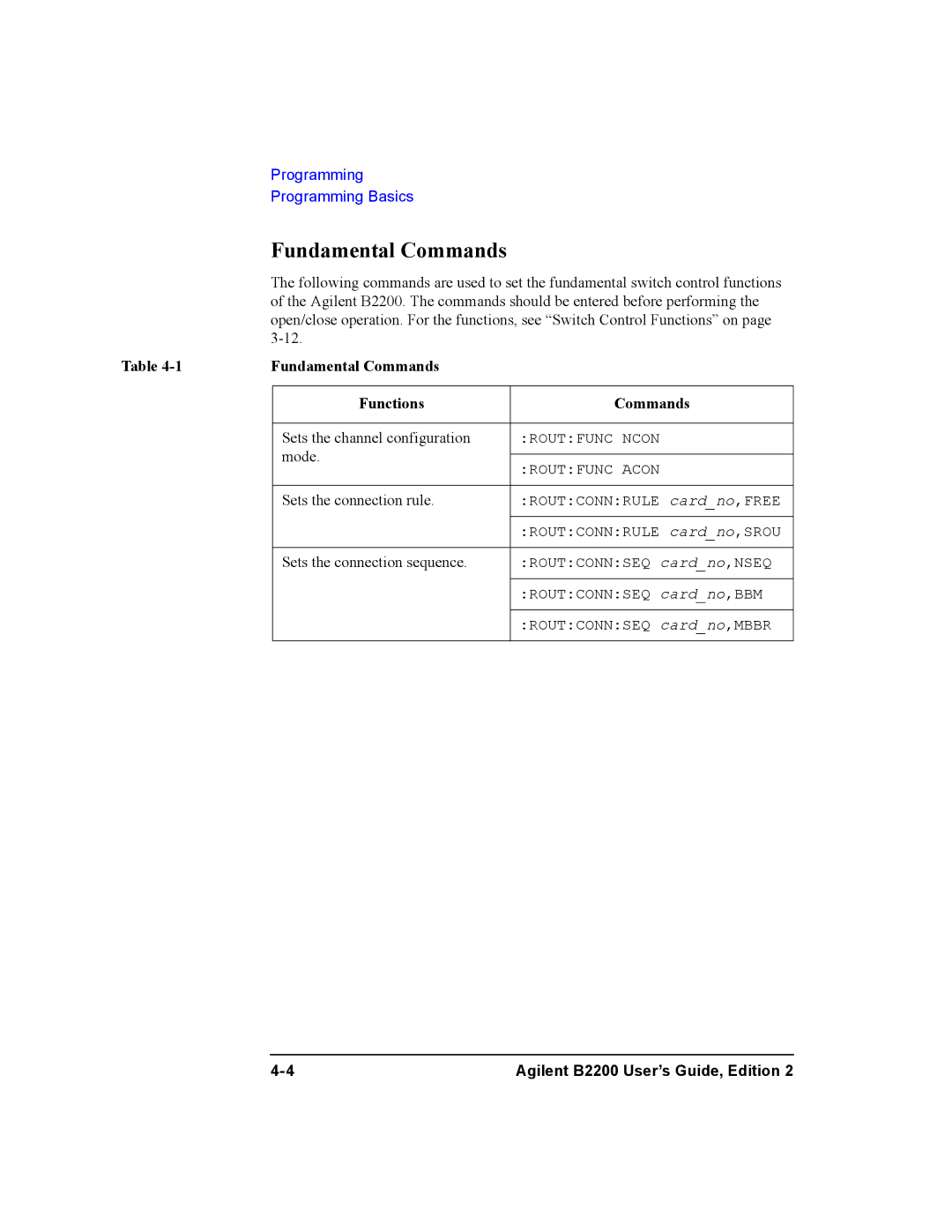 Agilent Technologies B2200A, B2201A manual Fundamental Commands Functions 