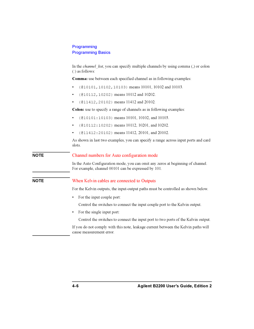 Agilent Technologies B2200A, B2201A manual Channel numbers for Auto configuration mode 