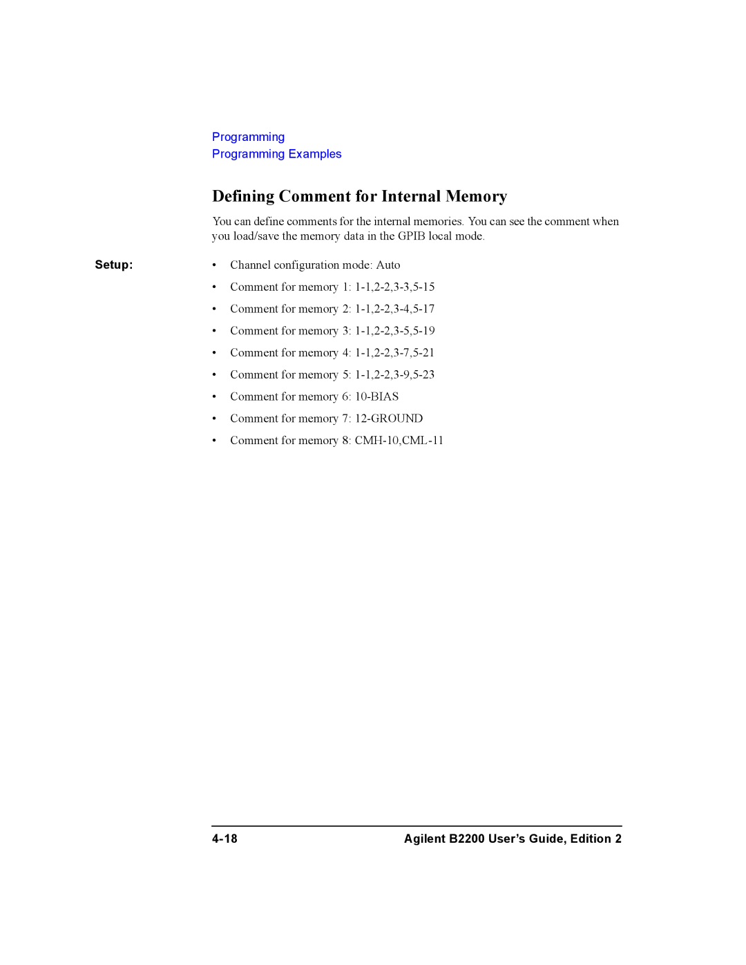 Agilent Technologies B2200A, B2201A manual Defining Comment for Internal Memory 