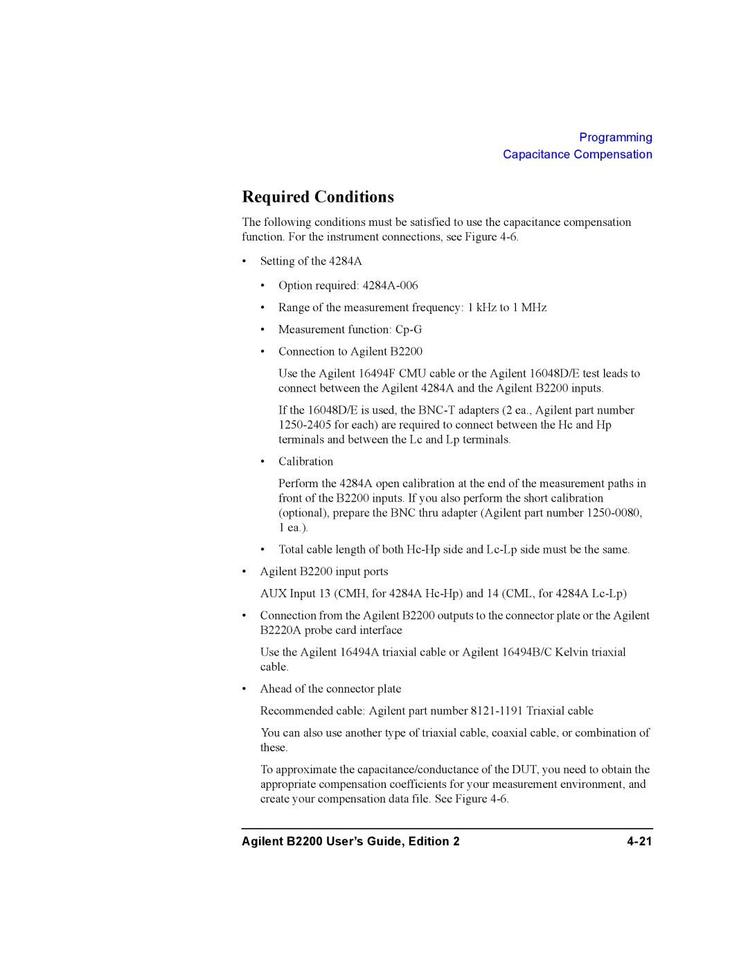 Agilent Technologies B2201A, B2200A manual Required Conditions 