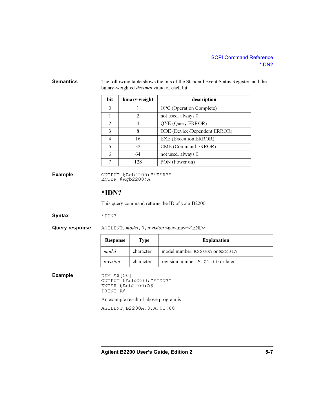 Agilent Technologies B2201A, B2200A manual Idn? 